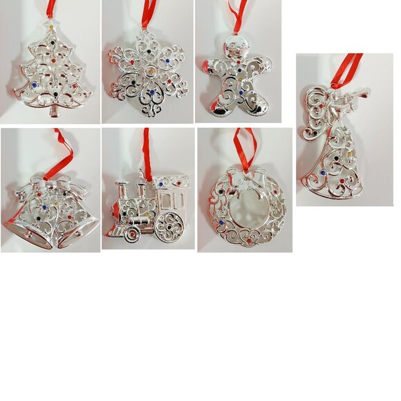 New Set of 7 Lenox Sterling Silver-Plated Christmas Ornaments - Picture 1 of 8